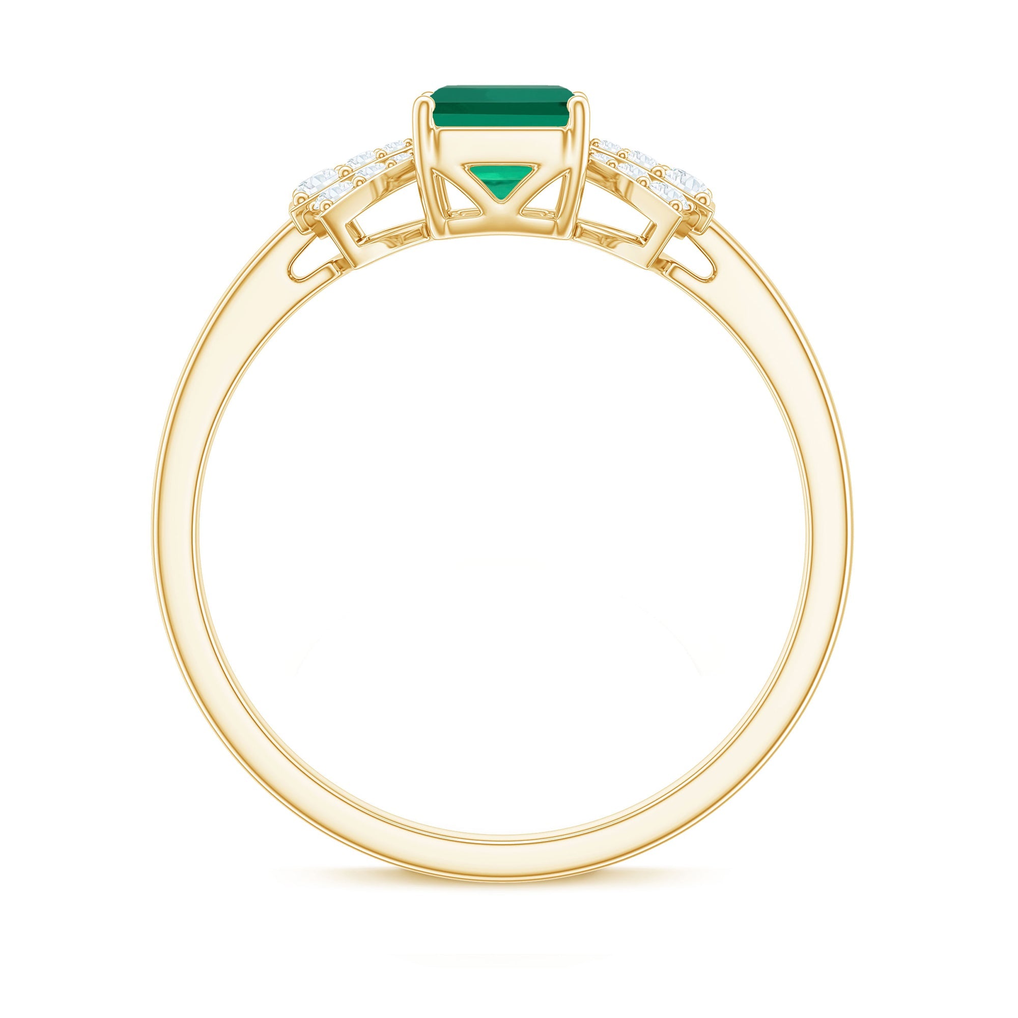 Designer Lab Grown Emerald Cut Emerald Engagement Ring with Bow Diamond