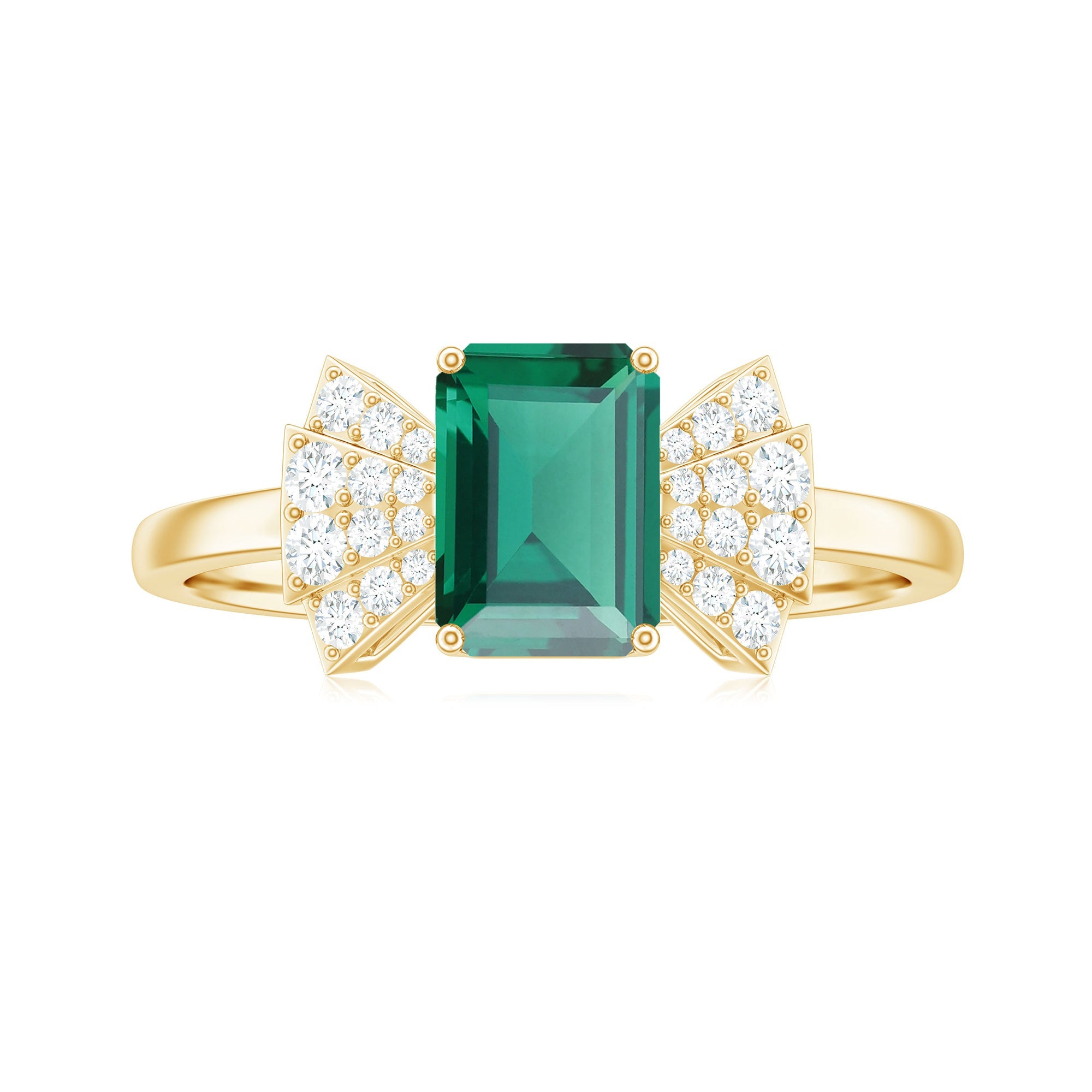 Designer Lab Grown Emerald Cut Emerald Engagement Ring with Bow Diamond