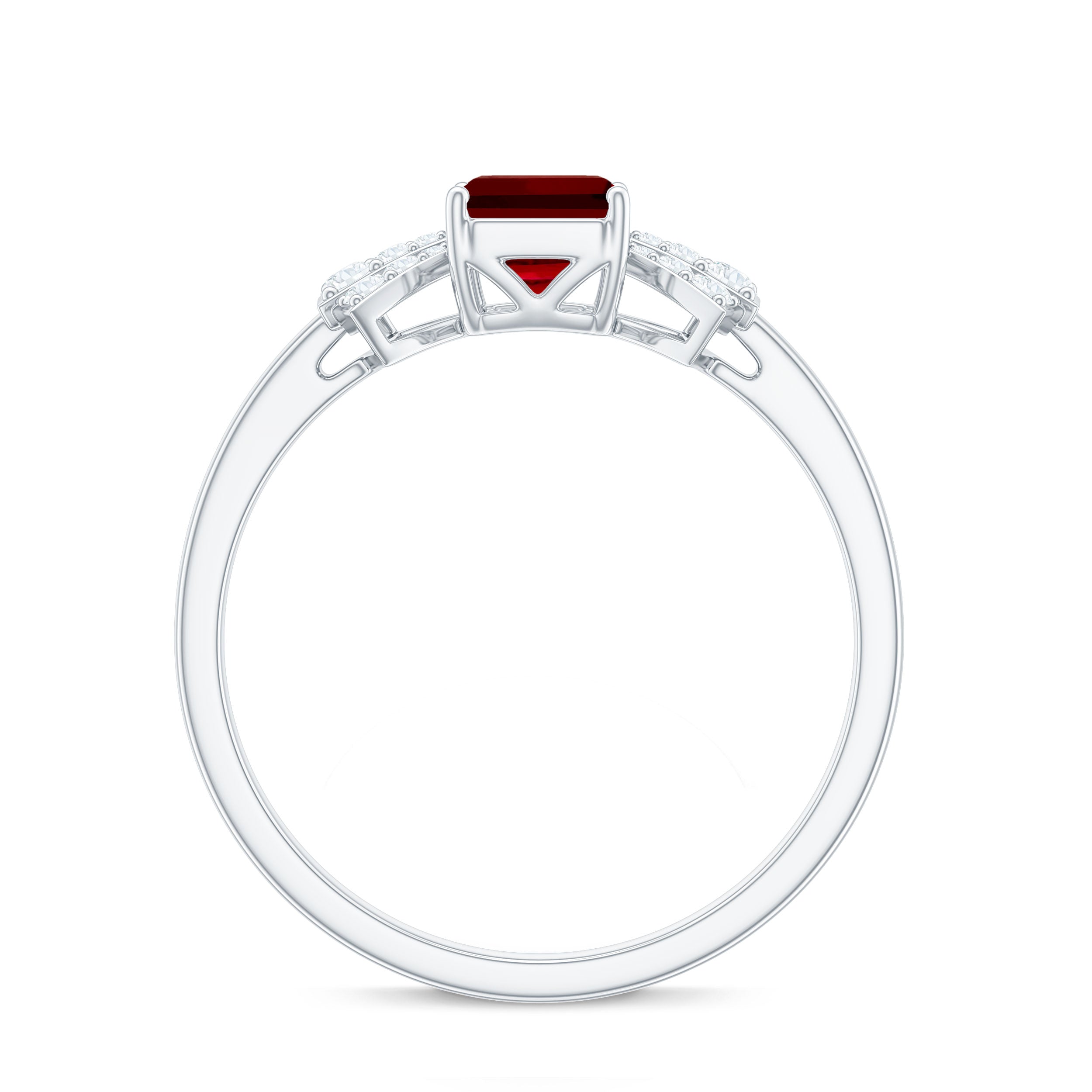 Certified 2.2 Carat Lab Grown Ruby Emerald Cut Engagement Ring with Diamond