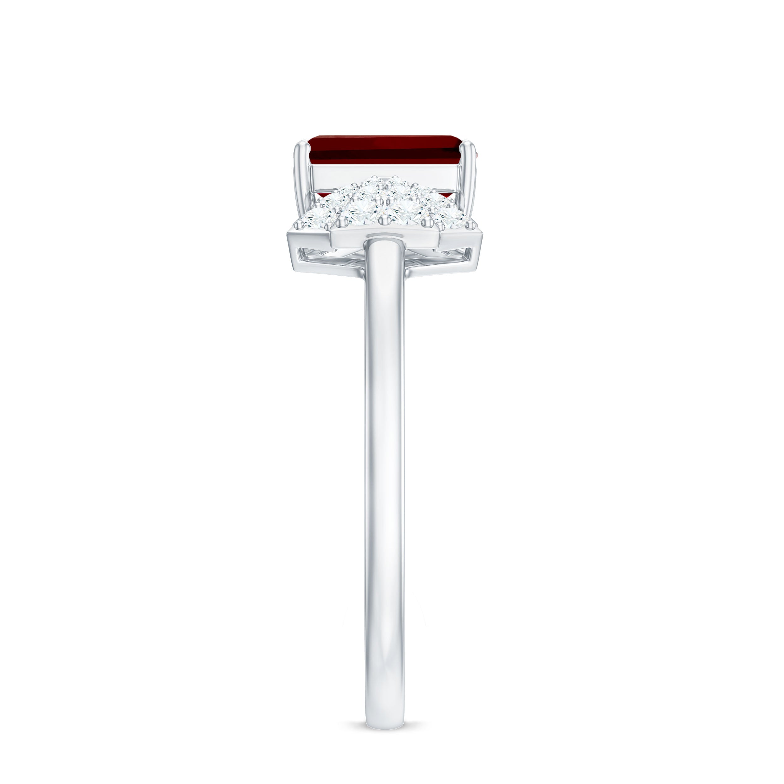 Certified 2.2 Carat Lab Grown Ruby Emerald Cut Engagement Ring with Diamond