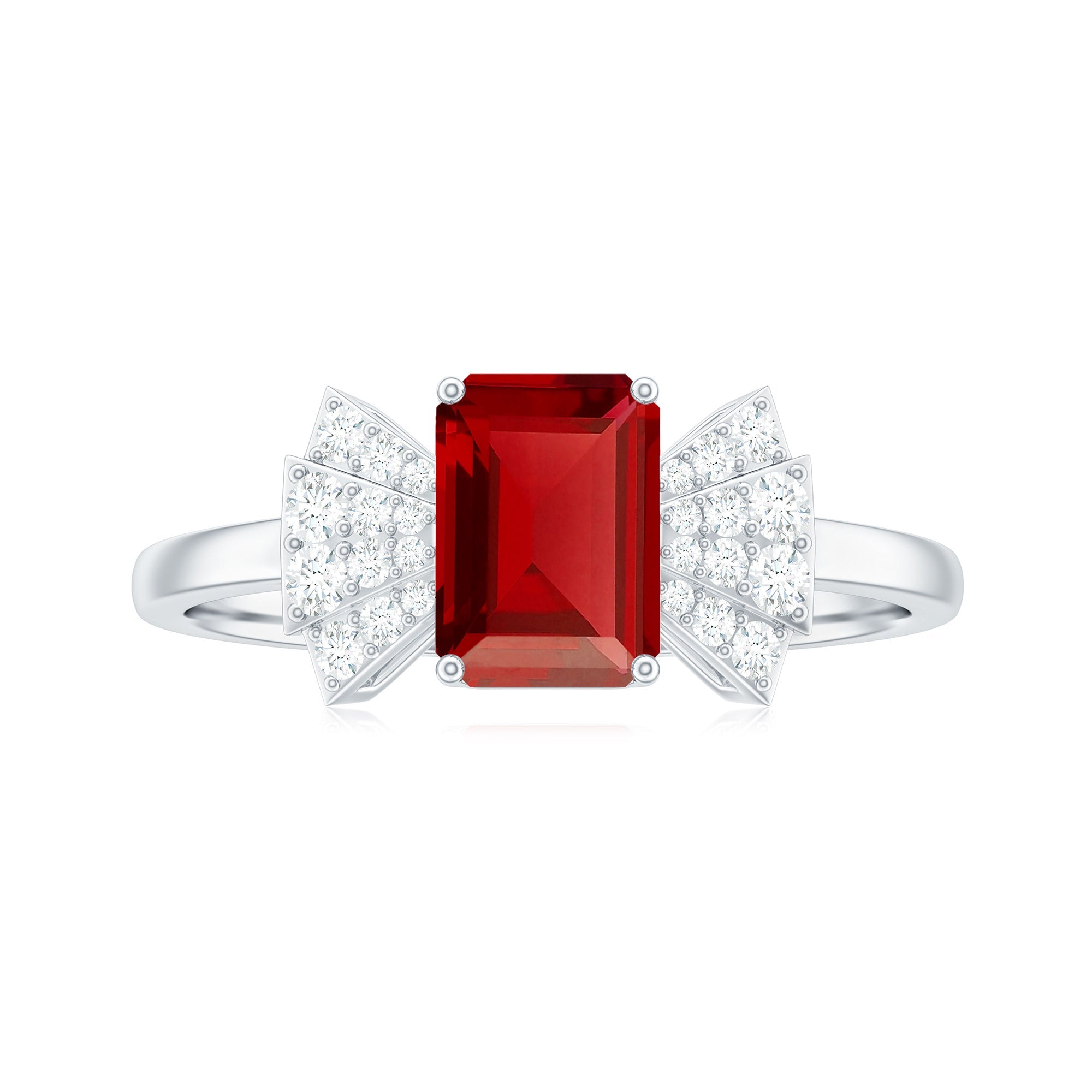 Certified 2.2 Carat Lab Grown Ruby Emerald Cut Engagement Ring with Diamond