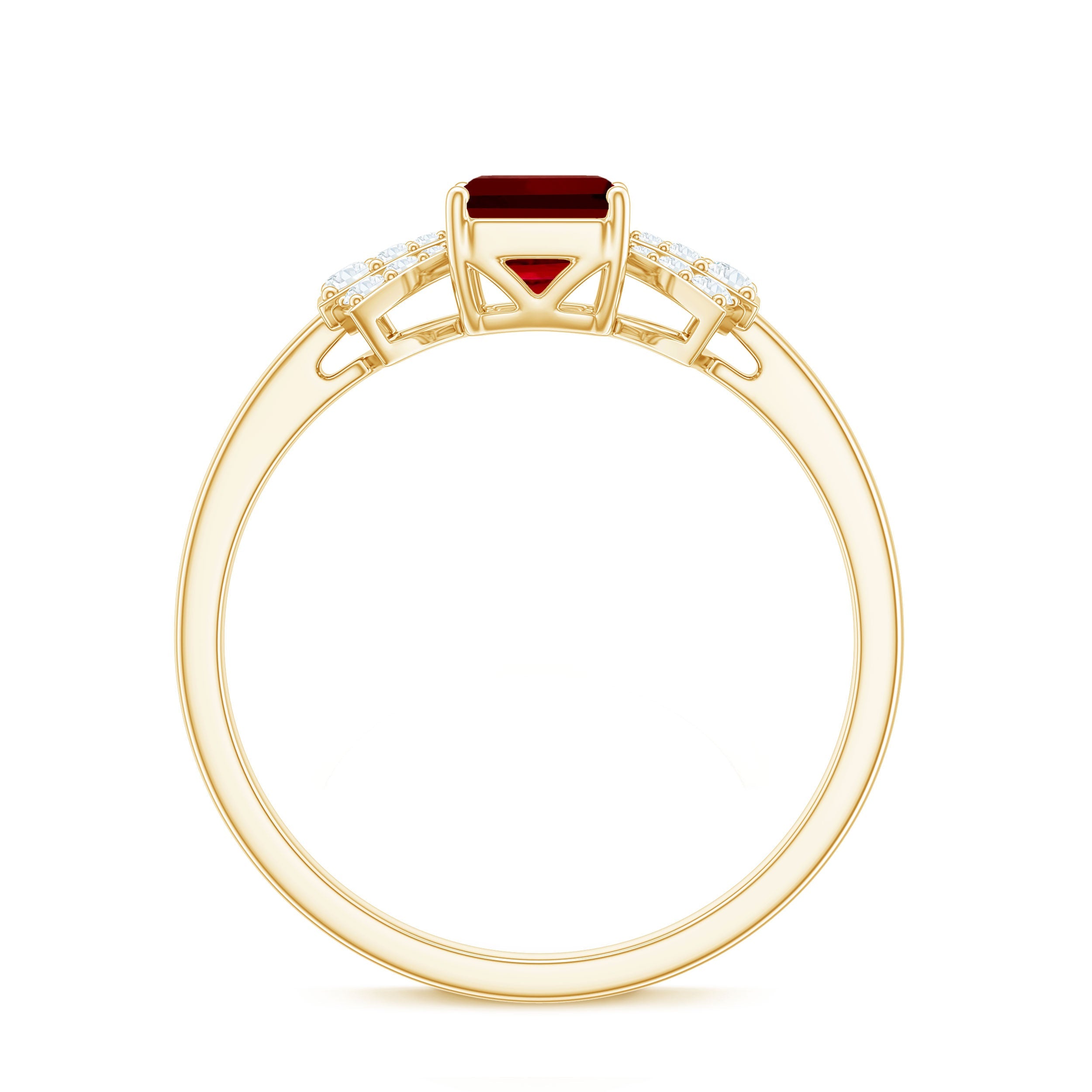 Certified 2.2 Carat Lab Grown Ruby Emerald Cut Engagement Ring with Diamond