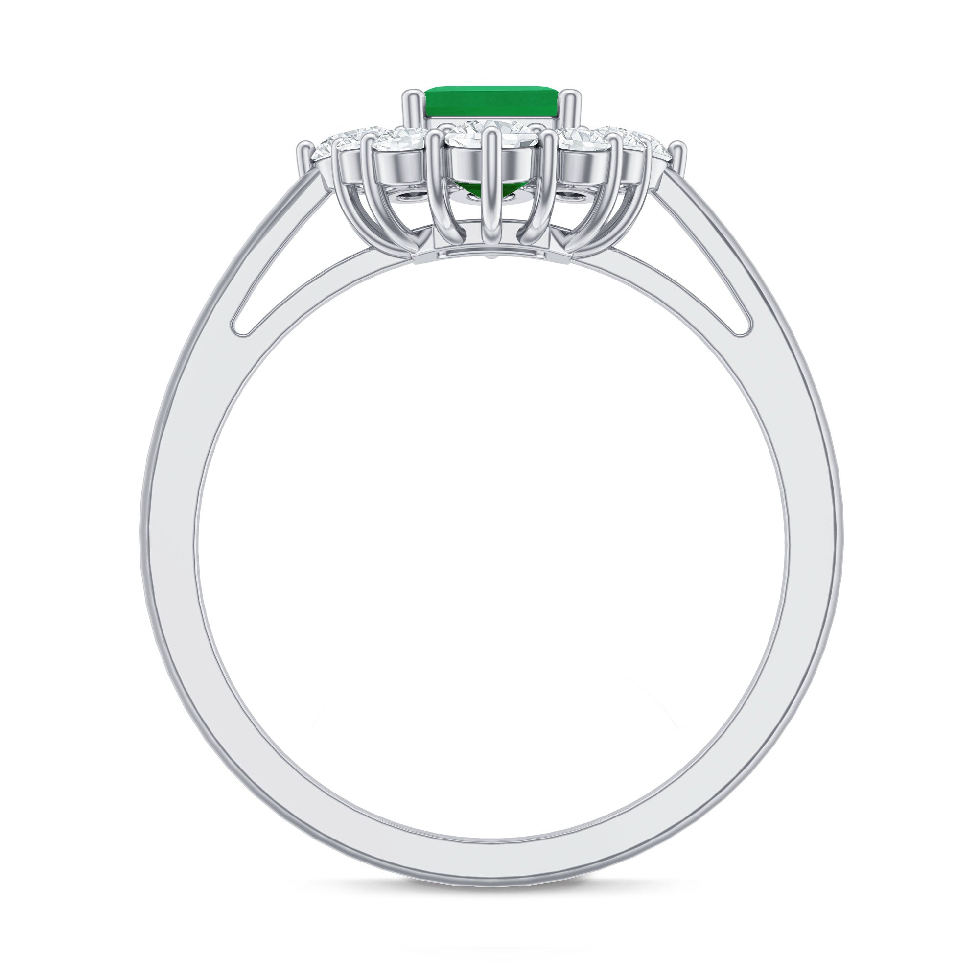 Certified Real Emerald Cut Emerald Engagement Ring with Diamond Halo