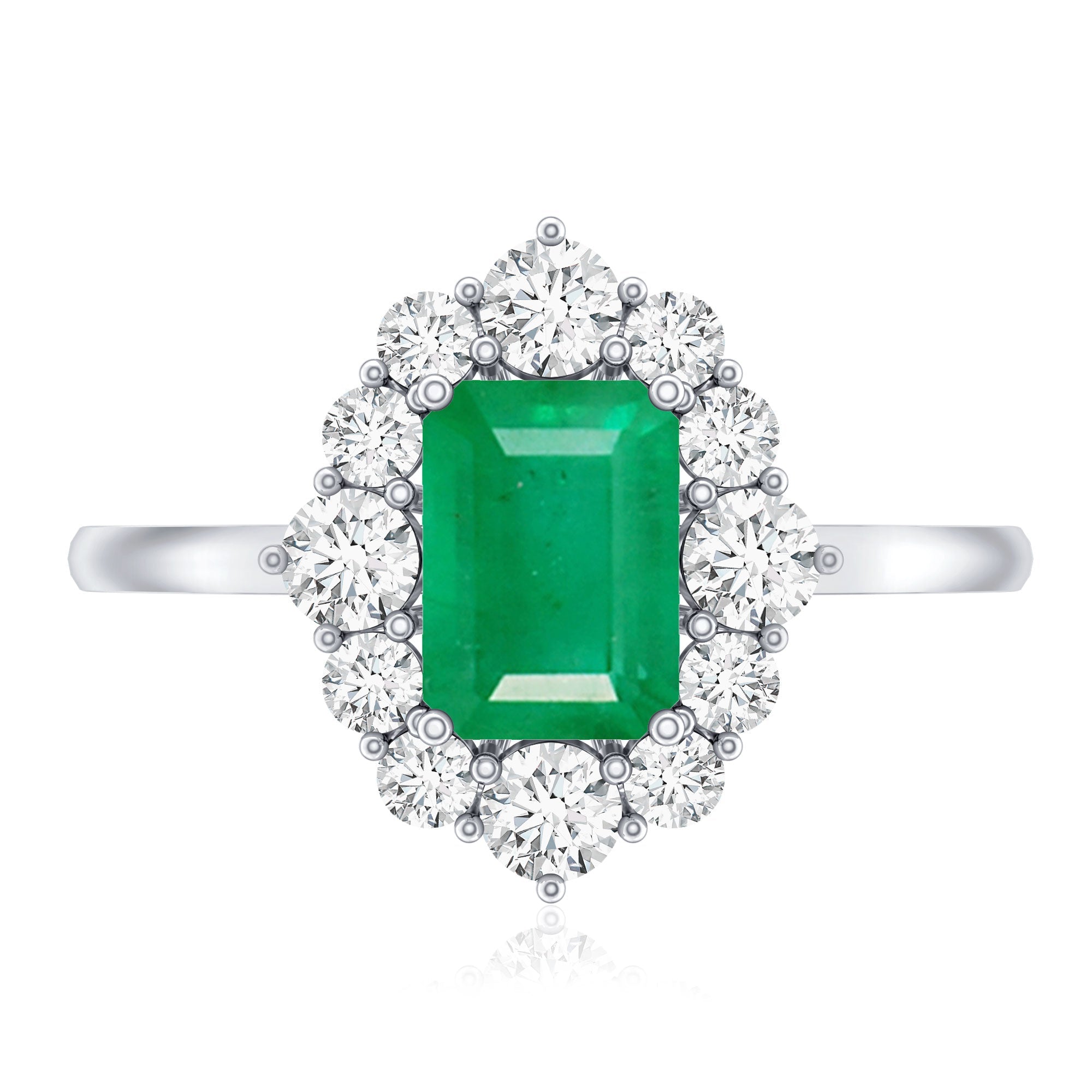 Certified Real Emerald Cut Emerald Engagement Ring with Diamond Halo