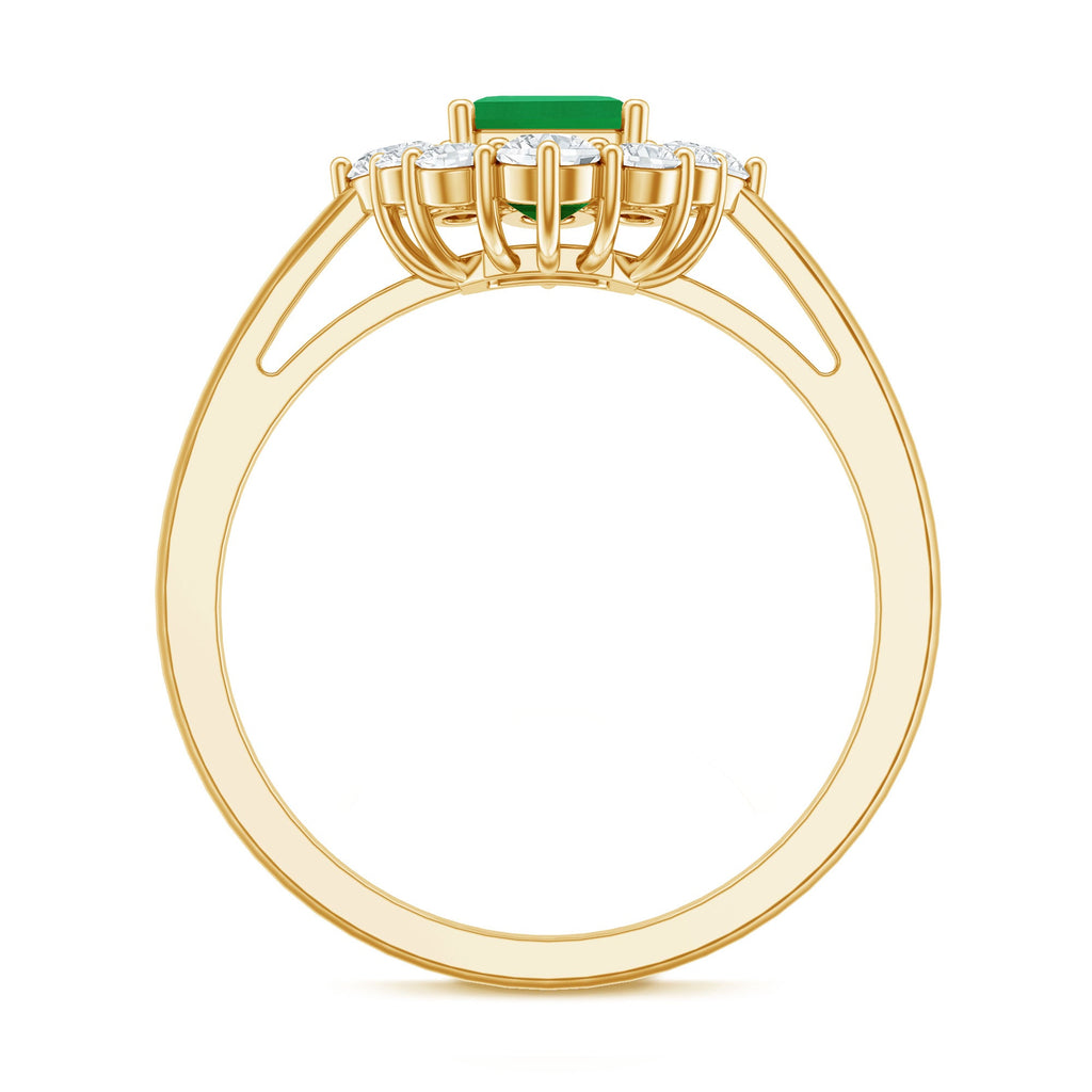 Certified Real Emerald Cut Emerald Engagement Ring with Diamond Halo
