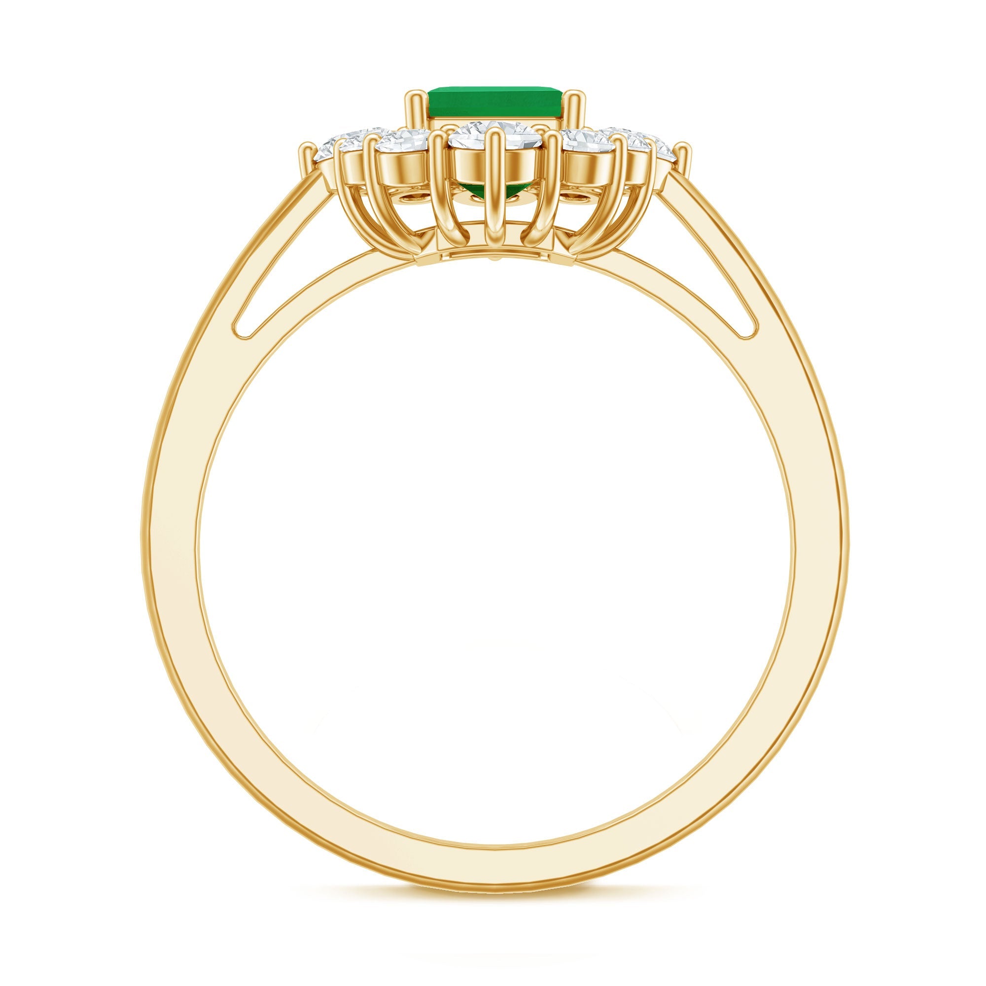 Certified Real Emerald Cut Emerald Engagement Ring with Diamond Halo