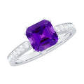 Real 3 Carat Amethyst Asscher Cut Engagement Ring with Diamond
