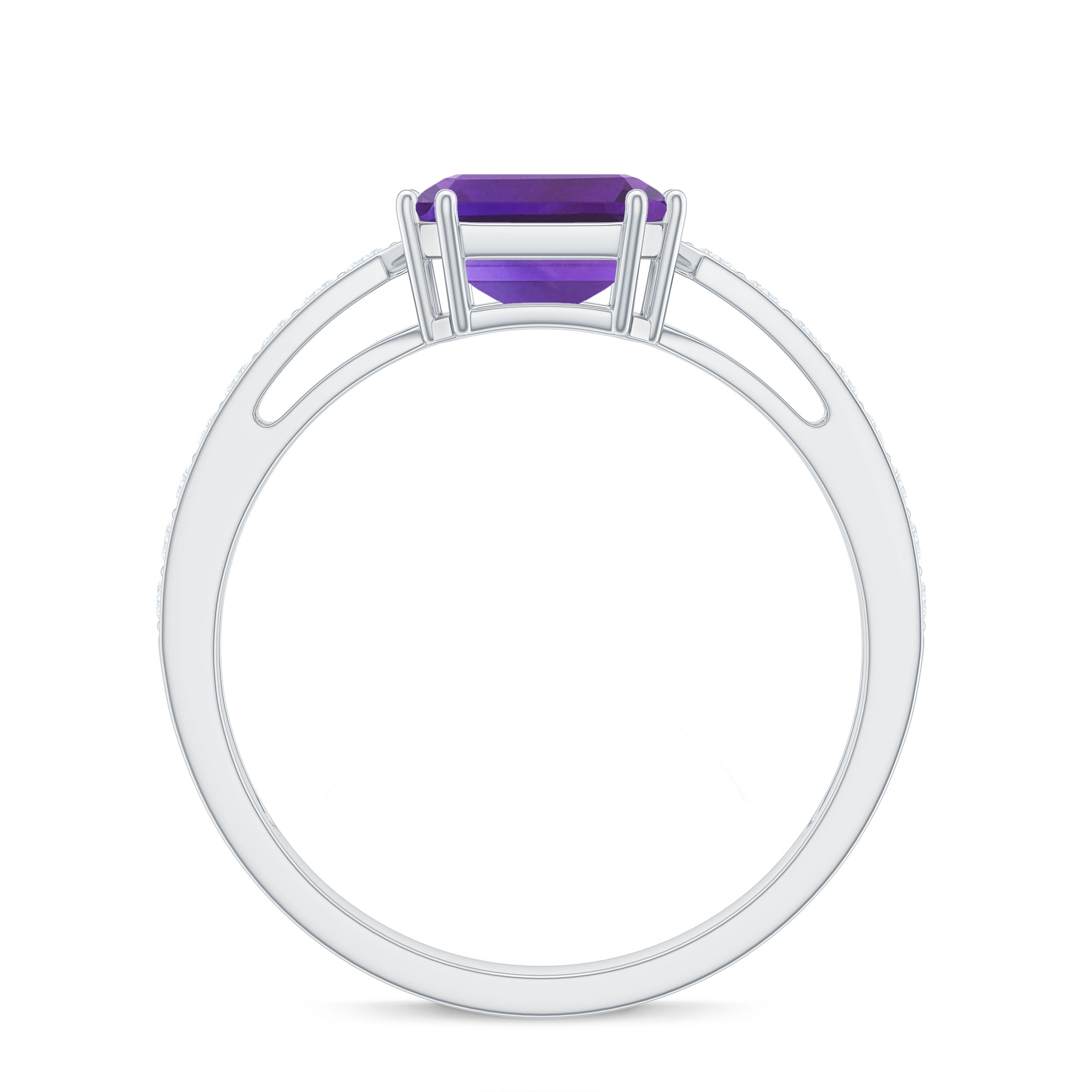 Real 3 Carat Amethyst Asscher Cut Engagement Ring with Diamond