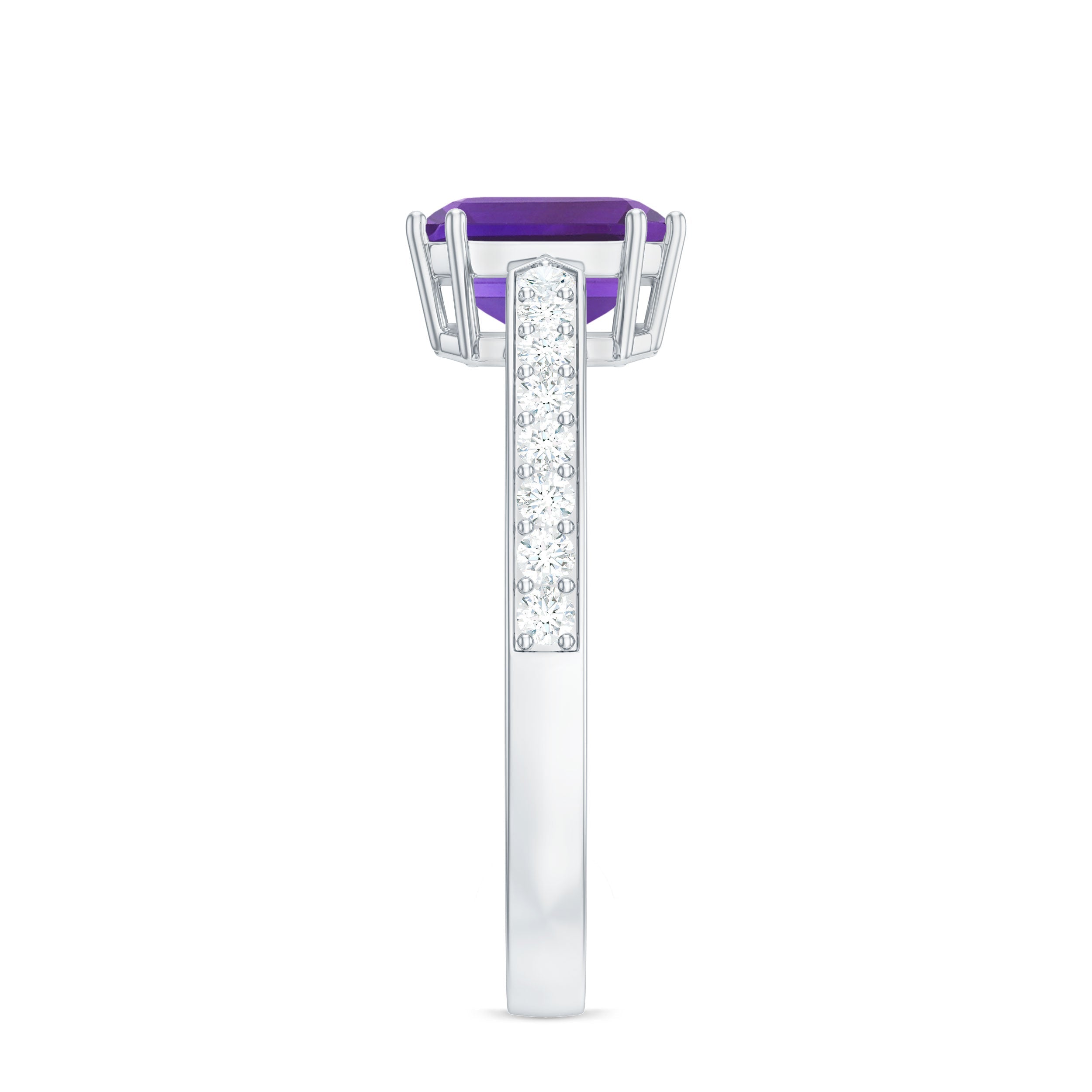 Real 3 Carat Amethyst Asscher Cut Engagement Ring with Diamond