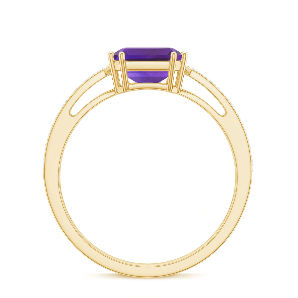 Real 3 Carat Amethyst Asscher Cut Engagement Ring with Diamond