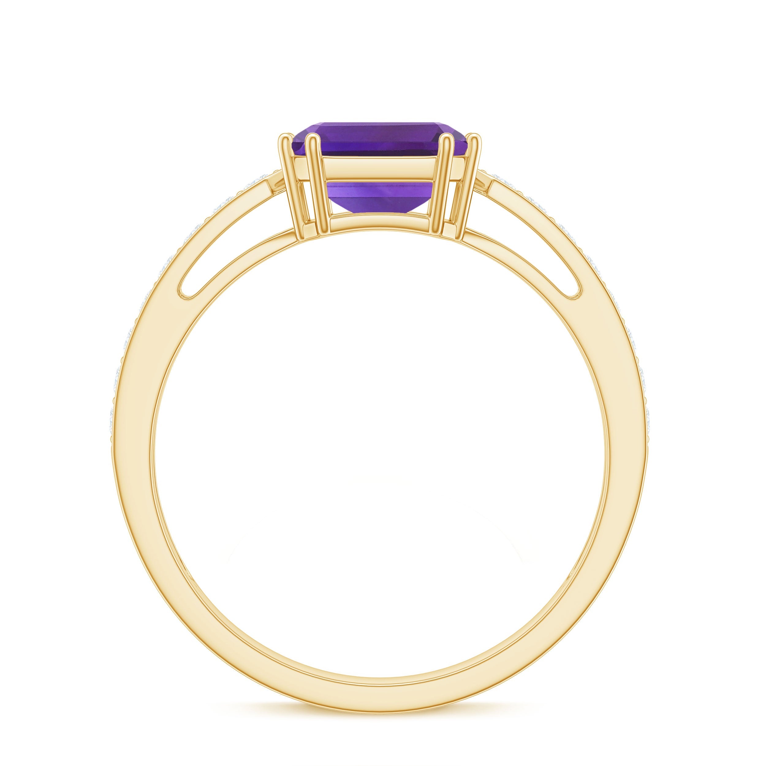 Real 3 Carat Amethyst Asscher Cut Engagement Ring with Diamond