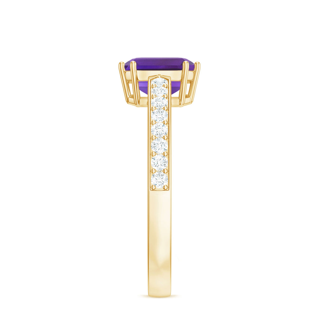 Real 3 Carat Amethyst Asscher Cut Engagement Ring with Diamond