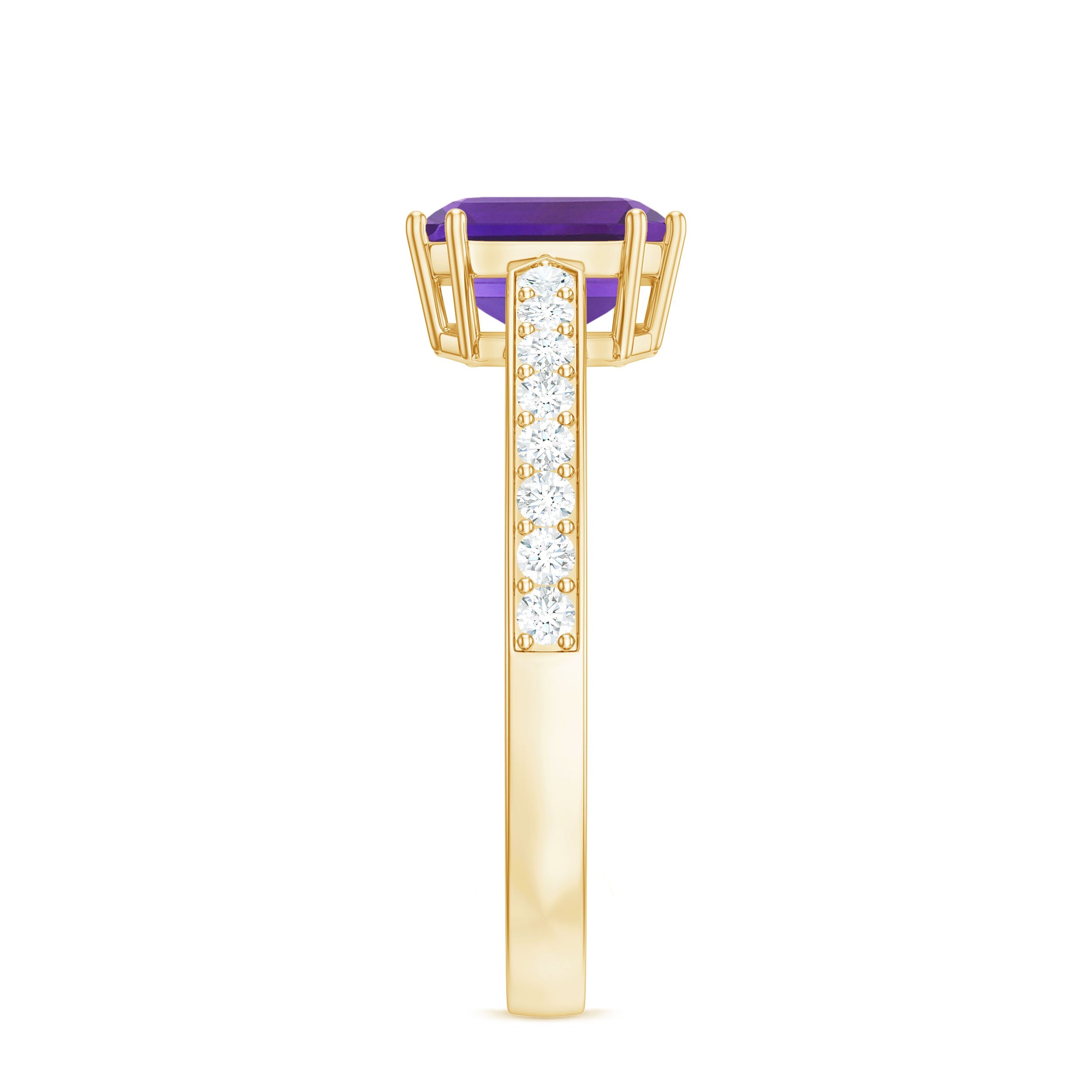 Real 3 Carat Amethyst Asscher Cut Engagement Ring with Diamond