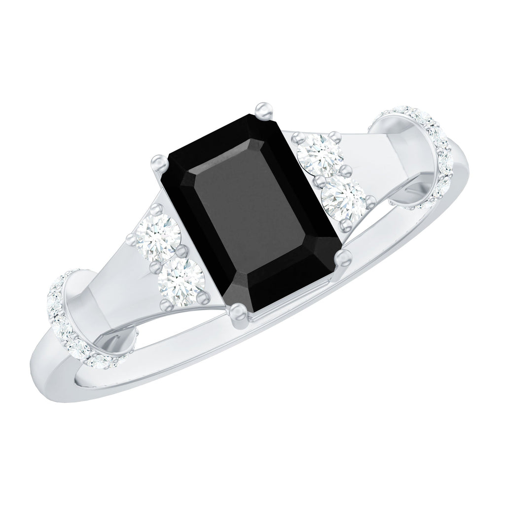 Emerald Cut Black Onyx Engagement Ring with Diamond