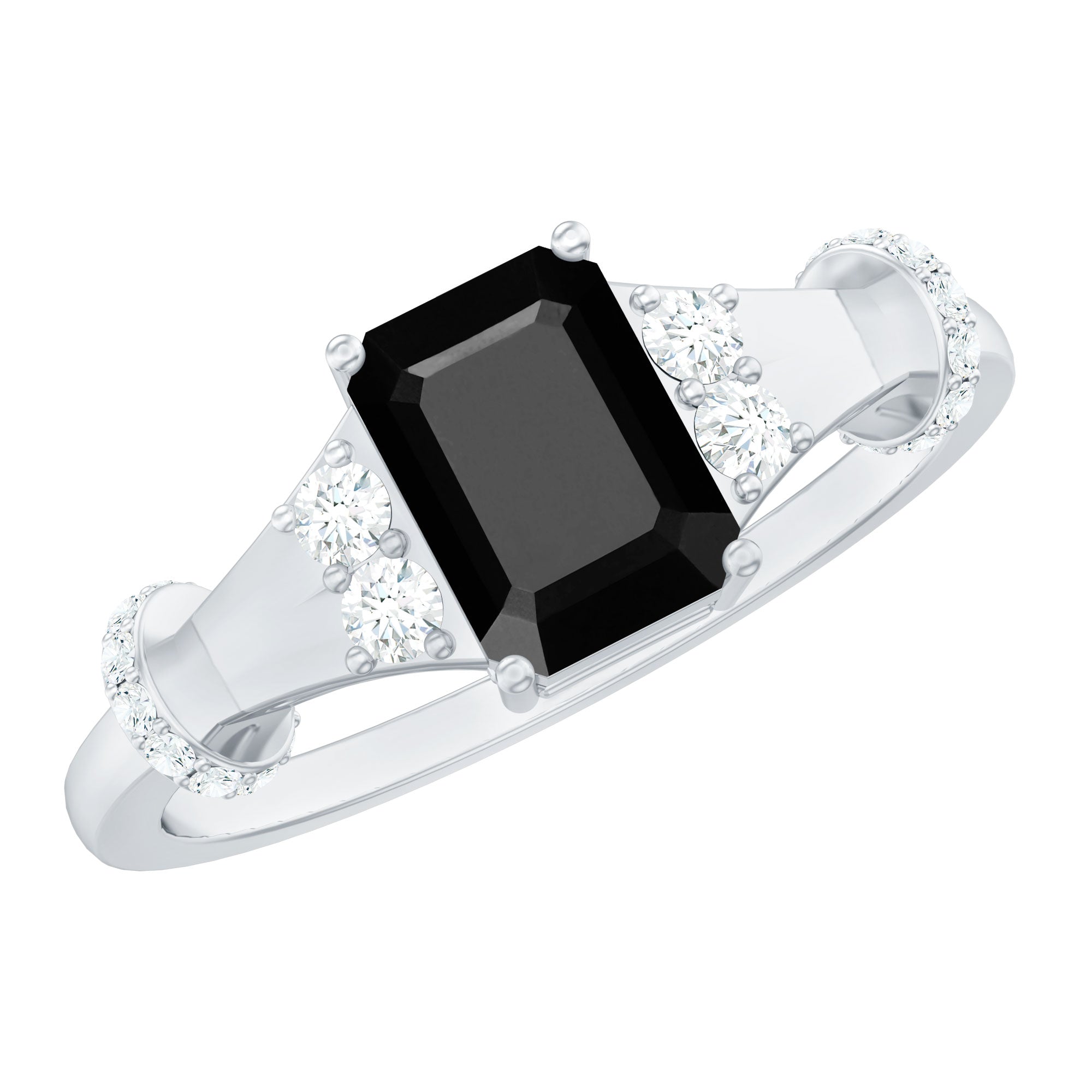 Emerald Cut Black Onyx Engagement Ring with Diamond
