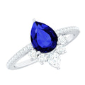 Certified 1.6 Carat Pear Lab Grown Blue Sapphire Designer Engagement Ring with Diamond