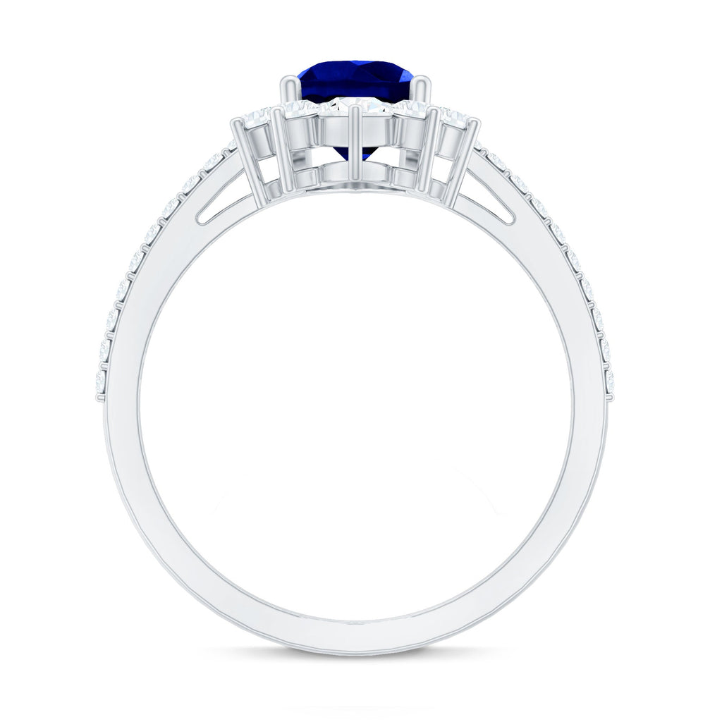Certified 1.6 Carat Pear Lab Grown Blue Sapphire Designer Engagement Ring with Diamond