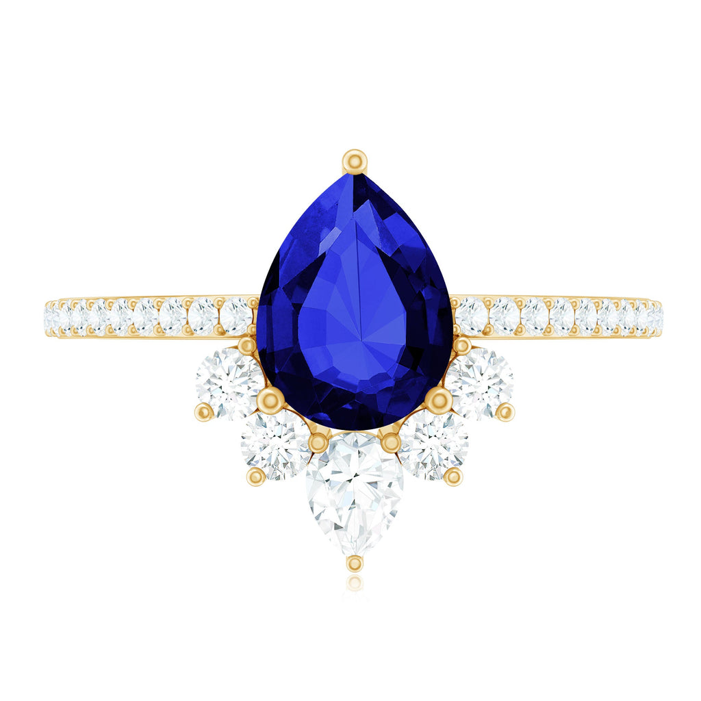 Certified 1.6 Carat Pear Lab Grown Blue Sapphire Designer Engagement Ring with Diamond