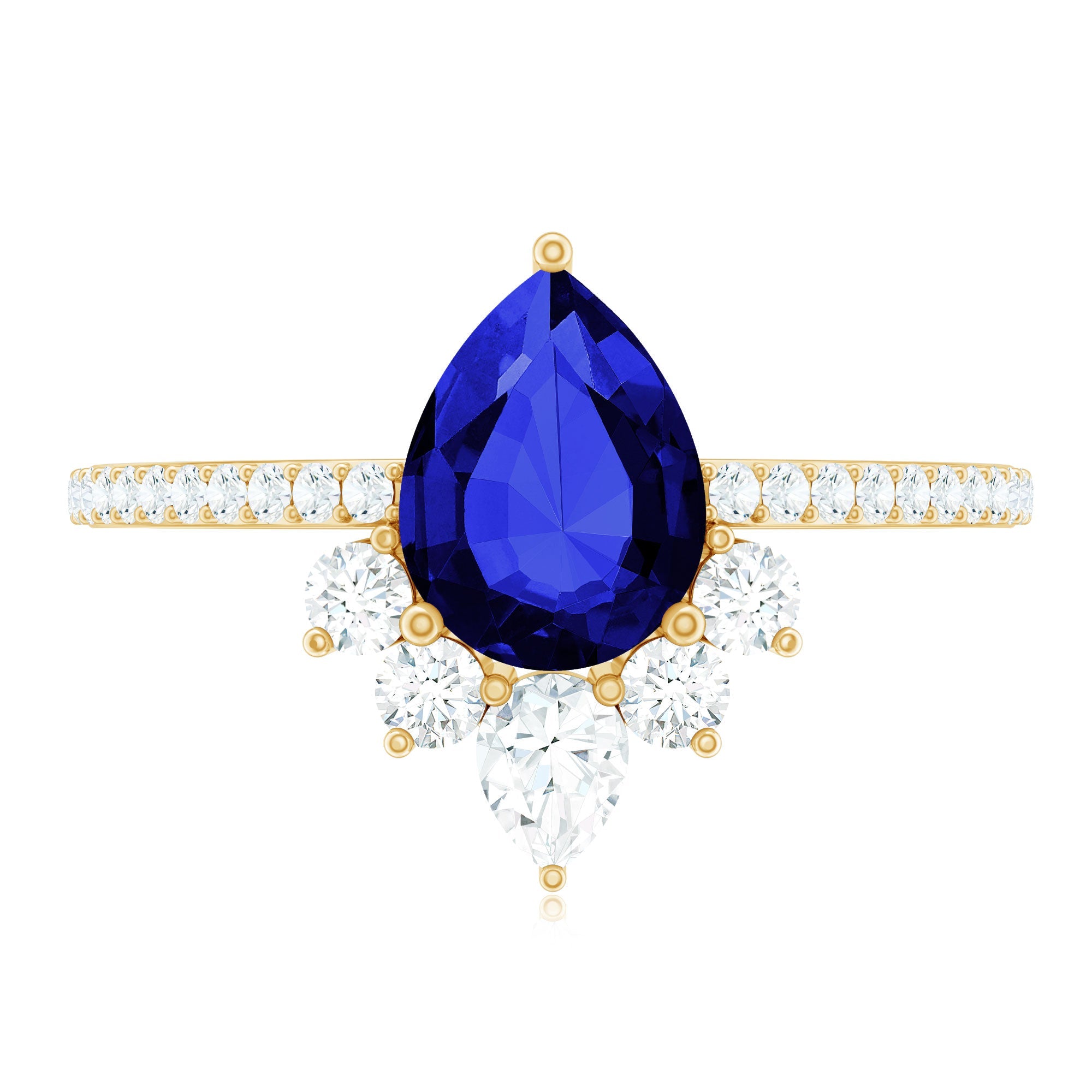 Certified 1.6 Carat Pear Lab Grown Blue Sapphire Designer Engagement Ring with Diamond