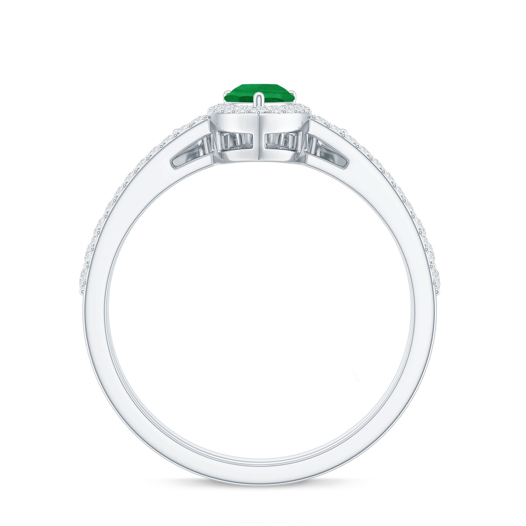 0.3 Carat Natural Emerald Diamond Pear Shaped Engagement Wedding Ring Set of 2