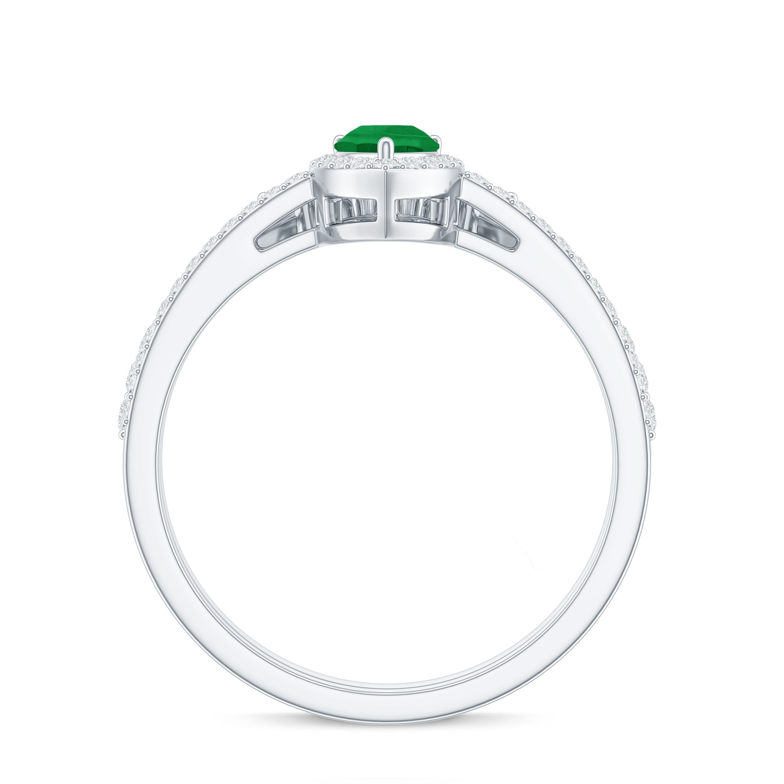 0.3 Carat Natural Emerald Diamond Pear Shaped Engagement Wedding Ring Set of 2