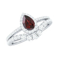 Natural 0.8 Carat Pear Shape Garnet Diamond Wedding Engagement Ring Set