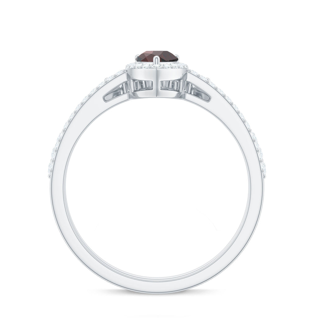 Natural 0.8 Carat Pear Shape Garnet Diamond Wedding Engagement Ring Set