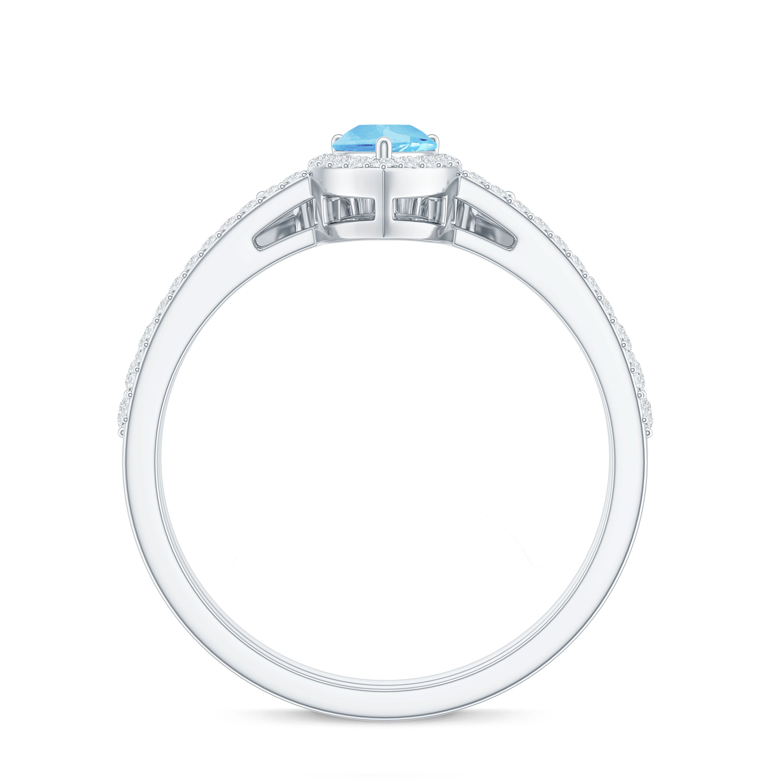 Genuine Aquamarine Teardrop Bridal Ring Set with Diamond Halo