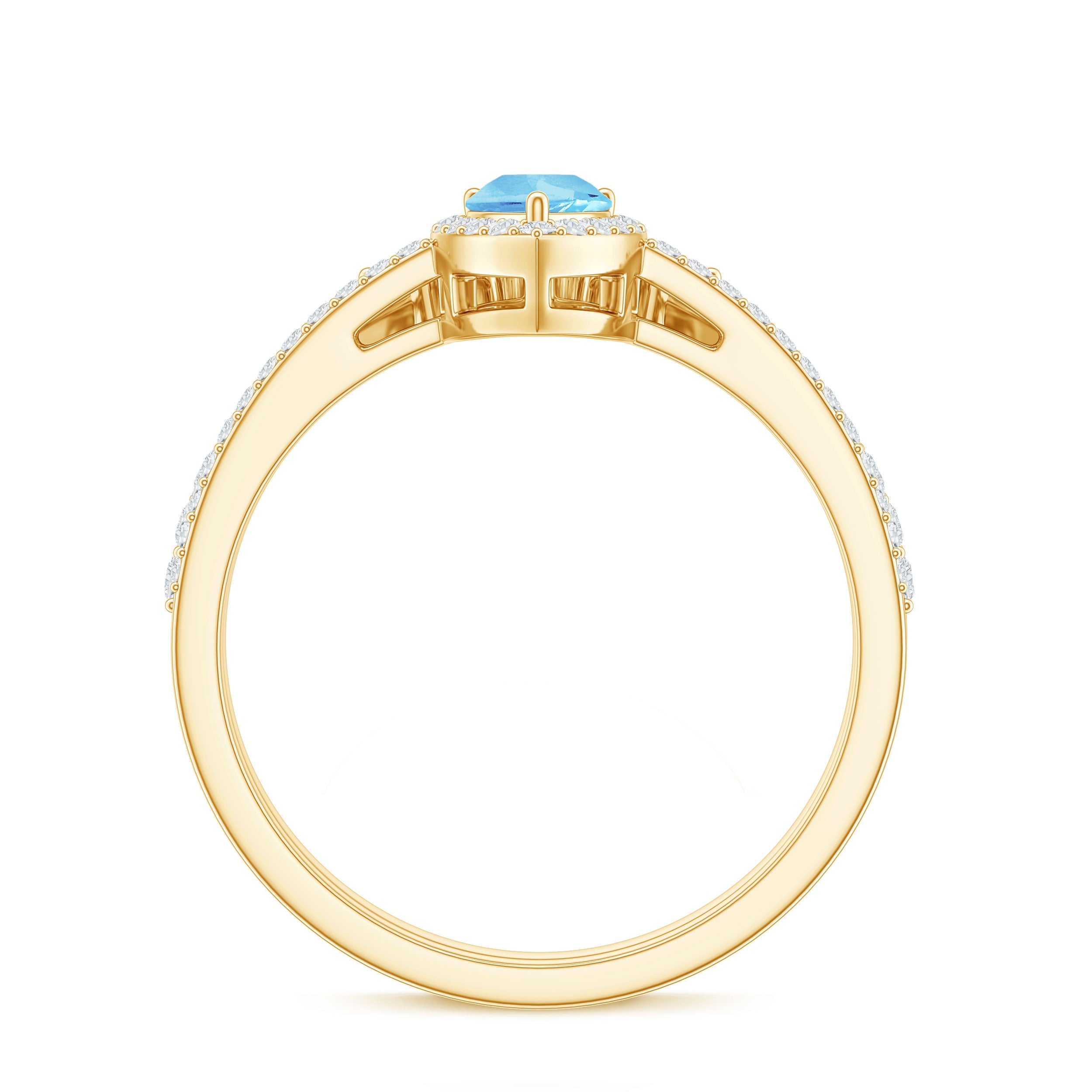 Genuine Aquamarine Teardrop Bridal Ring Set with Diamond Halo