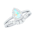 Certified 0.7 Carat Natural Ethiopian Opal Teardrop Wedding Engagement Ring Set of 2