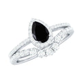 Natural Black Spinel Pear Shaped Engagement Ring with Moissanite Enhancer