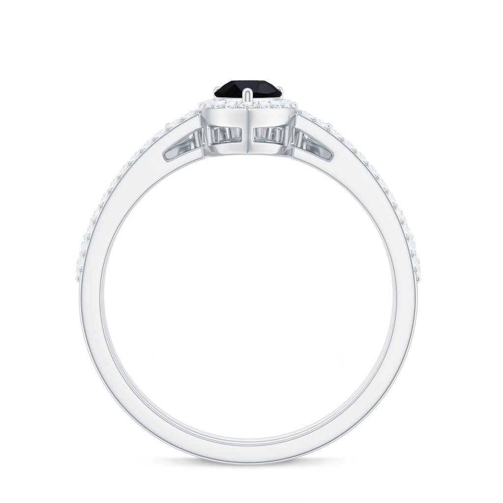 Natural Black Spinel Pear Shaped Engagement Ring with Moissanite Enhancer