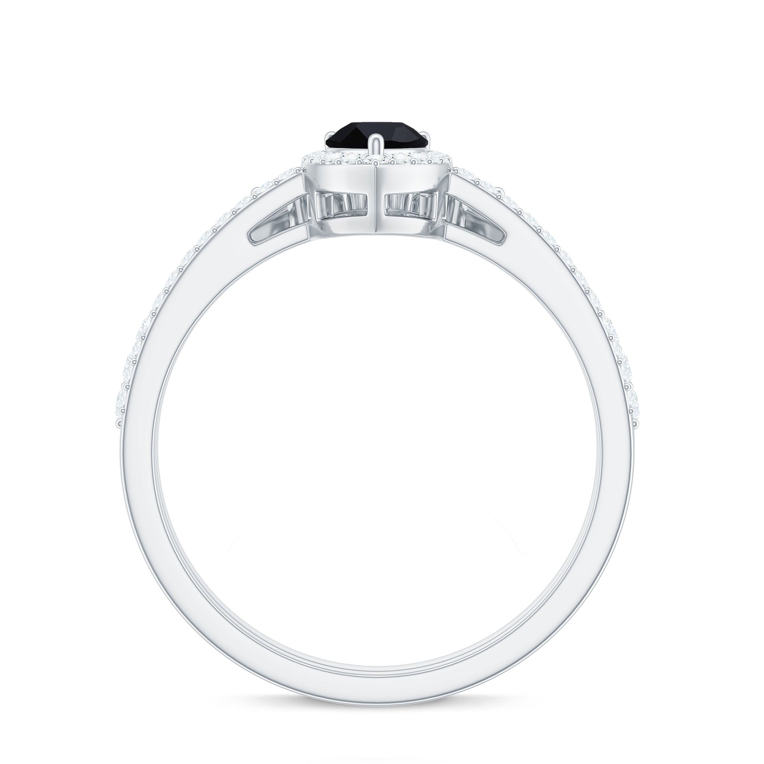 Natural Black Spinel Pear Shaped Engagement Ring with Moissanite Enhancer
