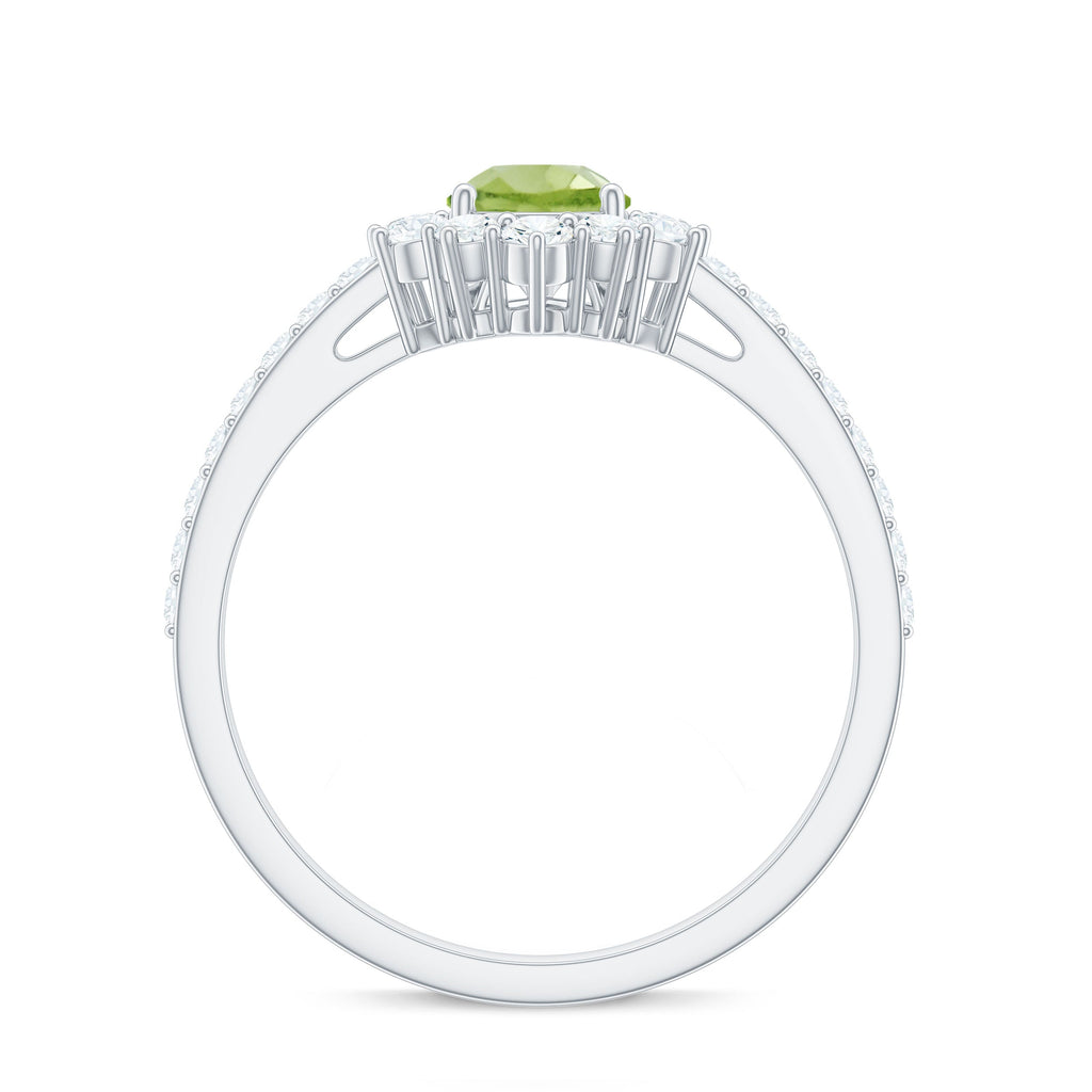 Natural 1 Carat Peridot Teardrop Engagement Ring with Diamond Half Halo