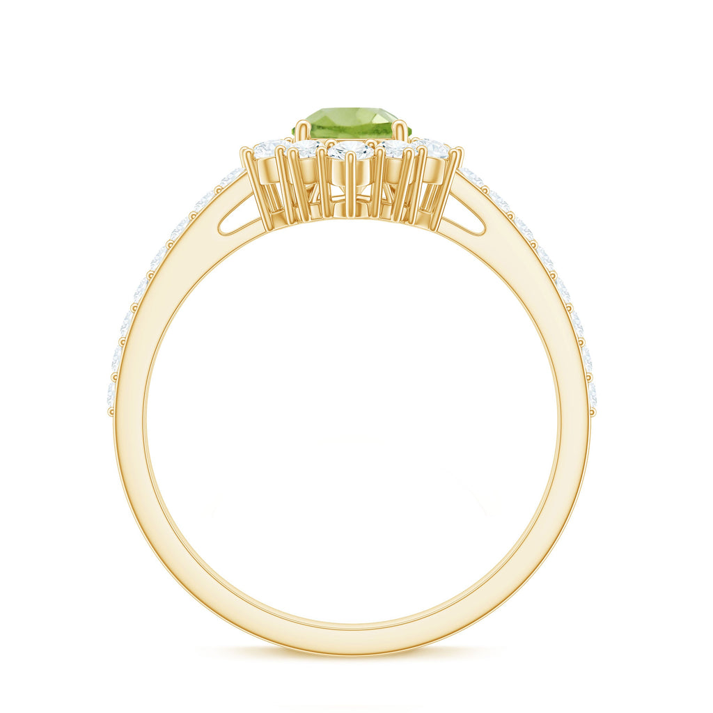 Natural 1 Carat Peridot Teardrop Engagement Ring with Diamond Half Halo