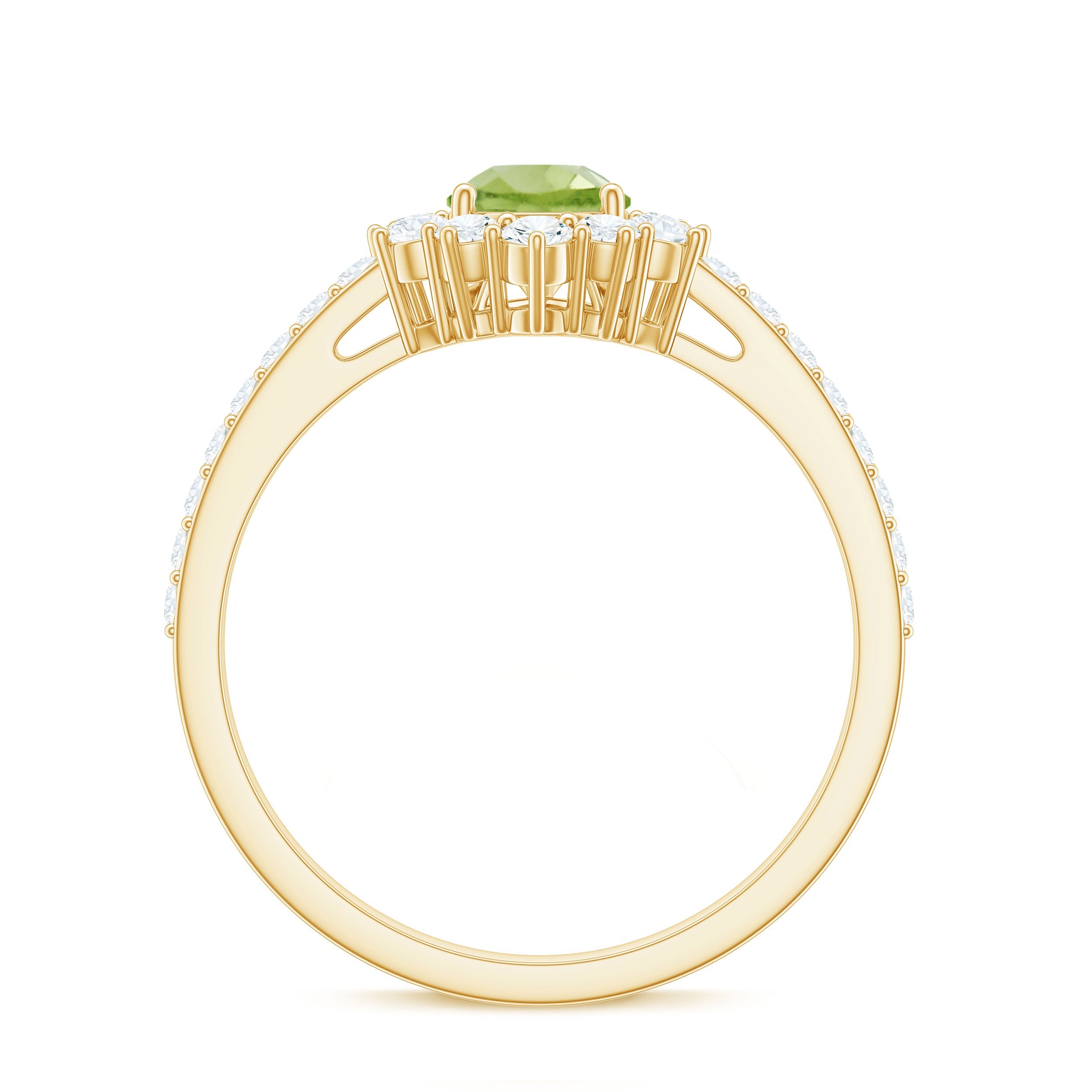 Natural 1 Carat Peridot Teardrop Engagement Ring with Diamond Half Halo