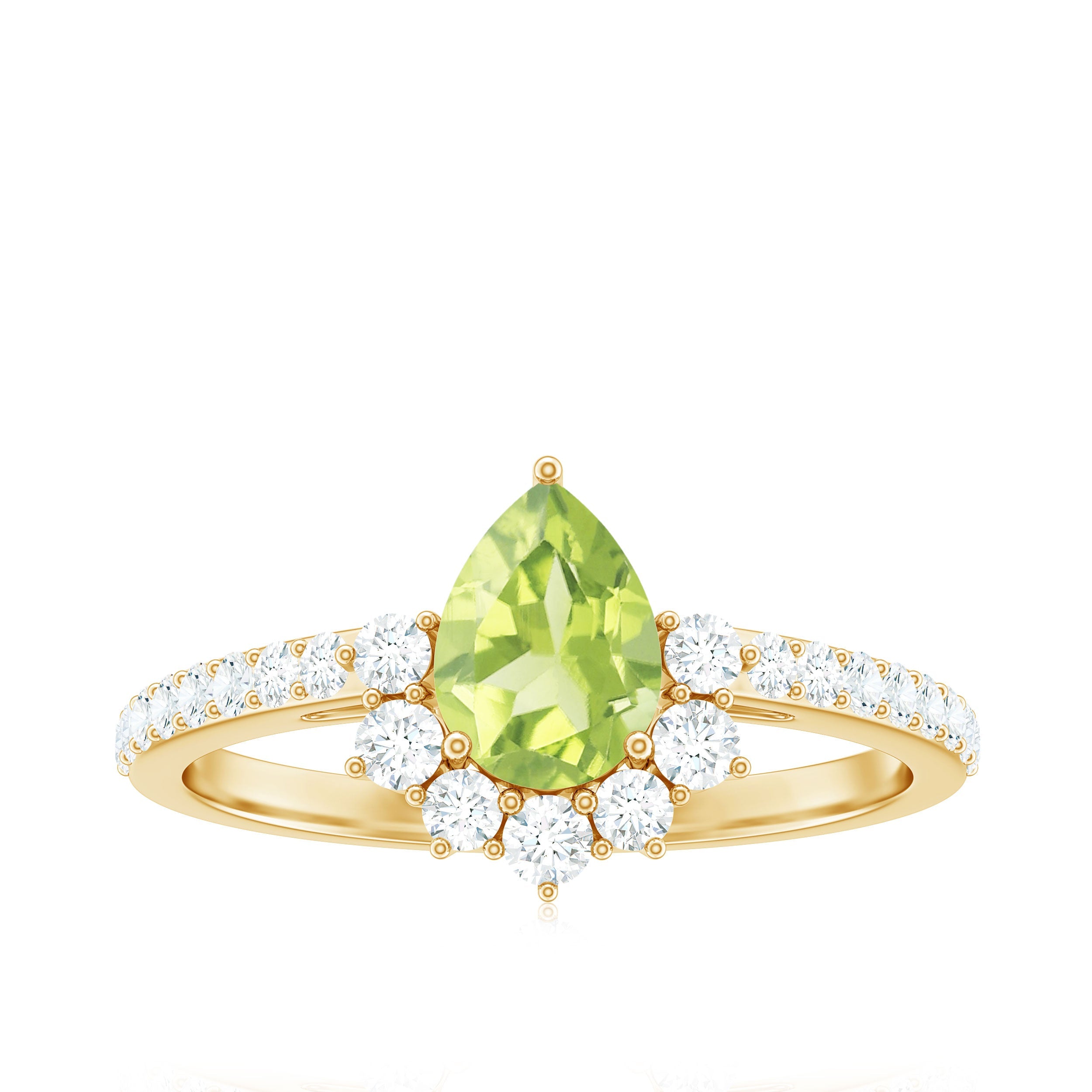 Natural 1 Carat Peridot Teardrop Engagement Ring with Diamond Half Halo