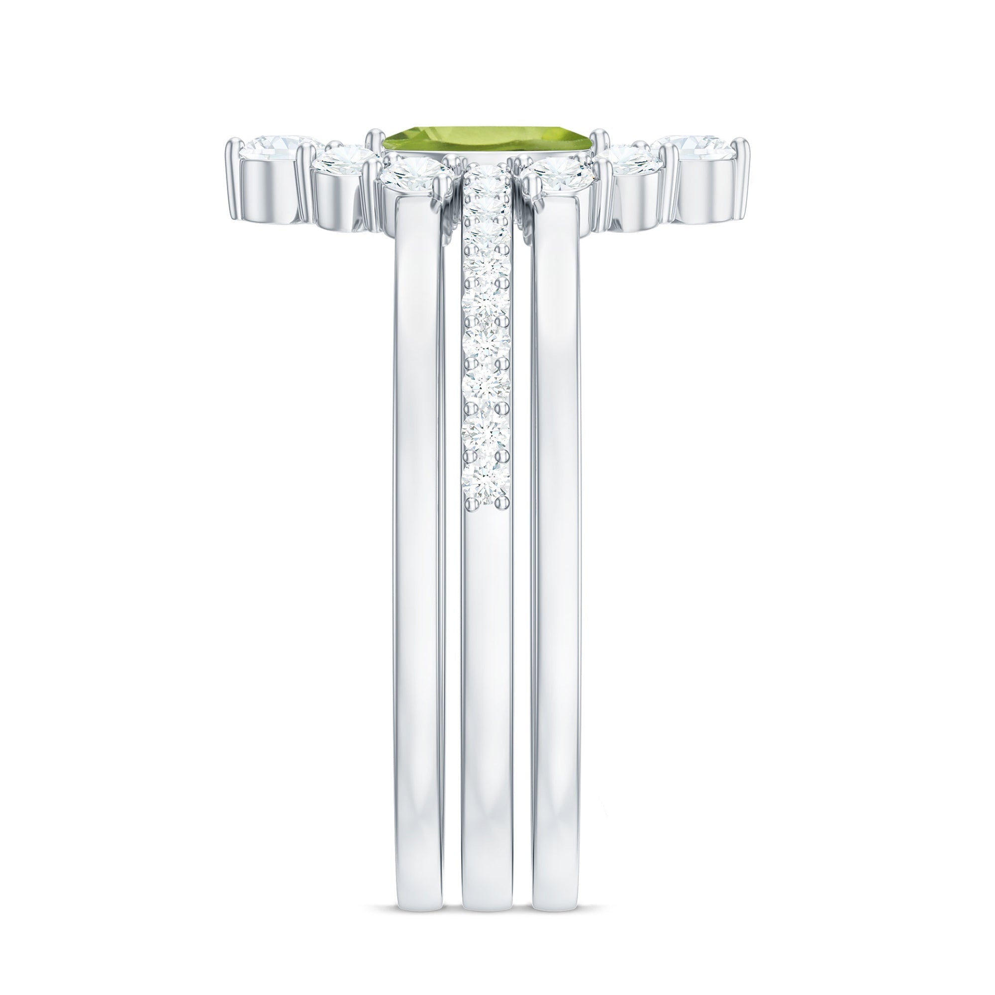 Marquise Cut Peridot Solitaire Trio Ring Set with Moissanite