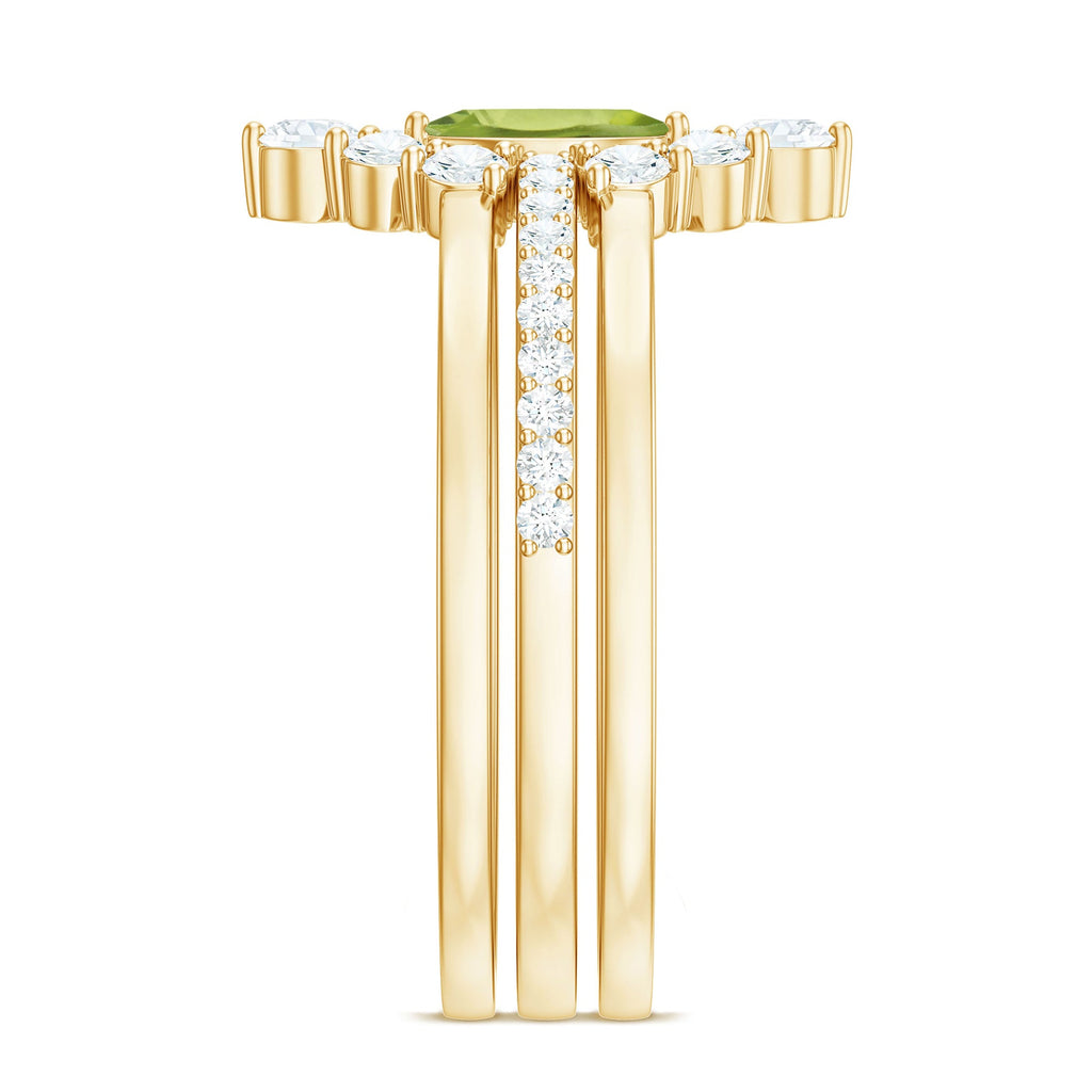 Marquise Cut Peridot Solitaire Trio Ring Set with Moissanite
