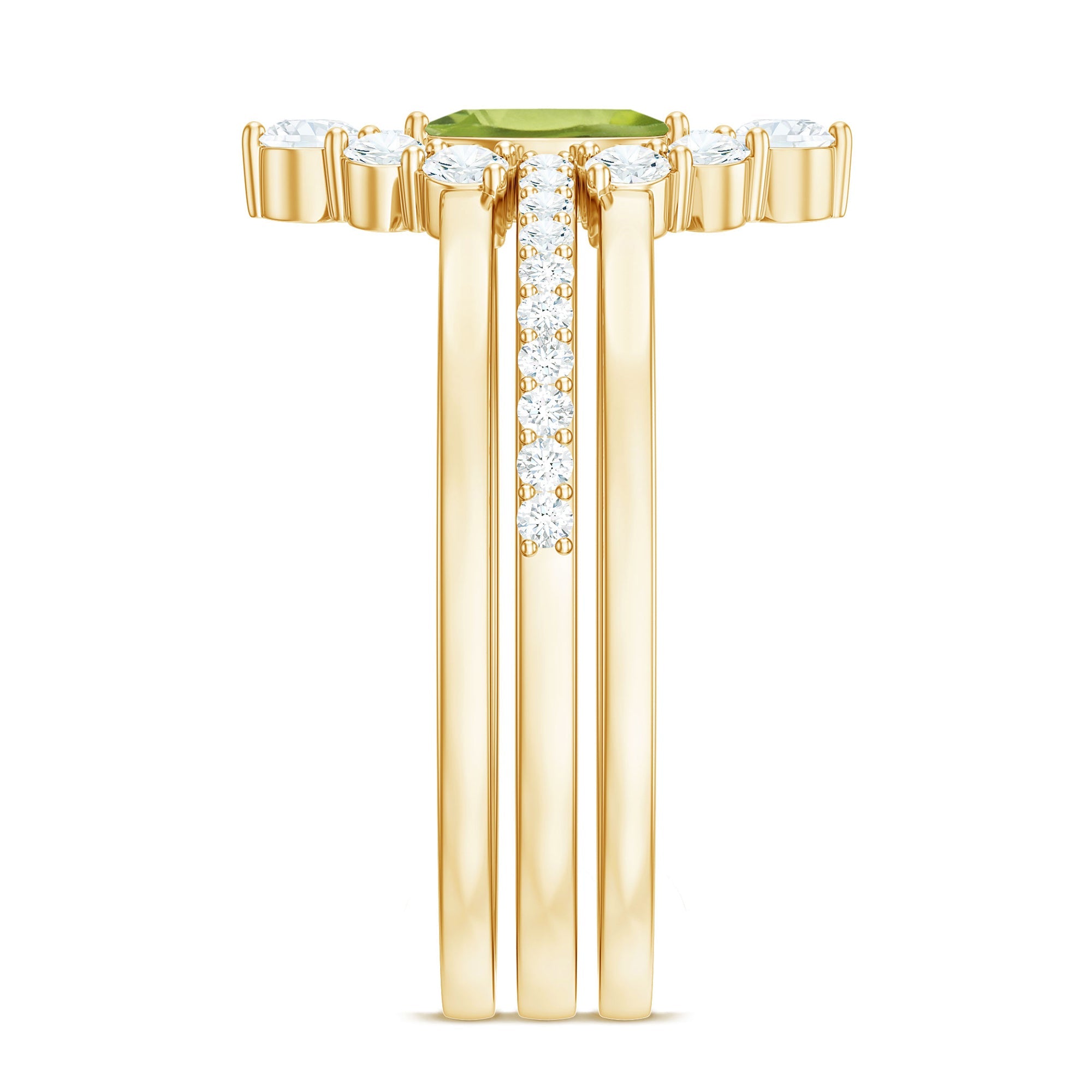 Marquise Cut Peridot Solitaire Trio Ring Set with Moissanite
