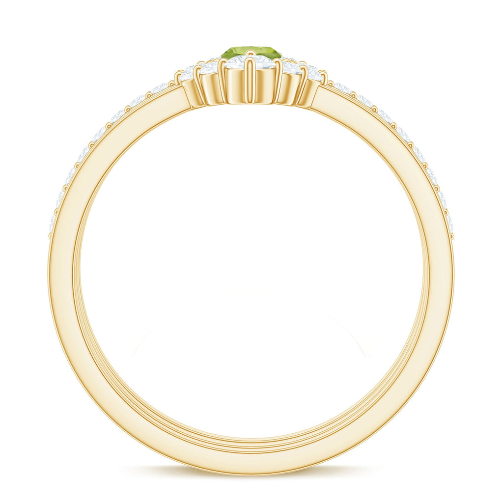 Marquise Cut Peridot Solitaire Trio Ring Set with Moissanite