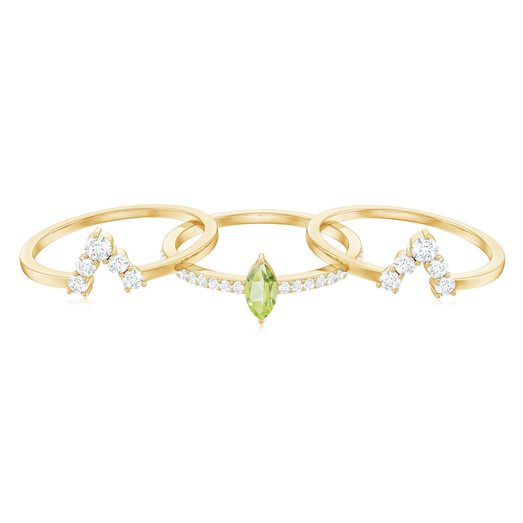 Marquise Cut Peridot Solitaire Trio Ring Set with Moissanite