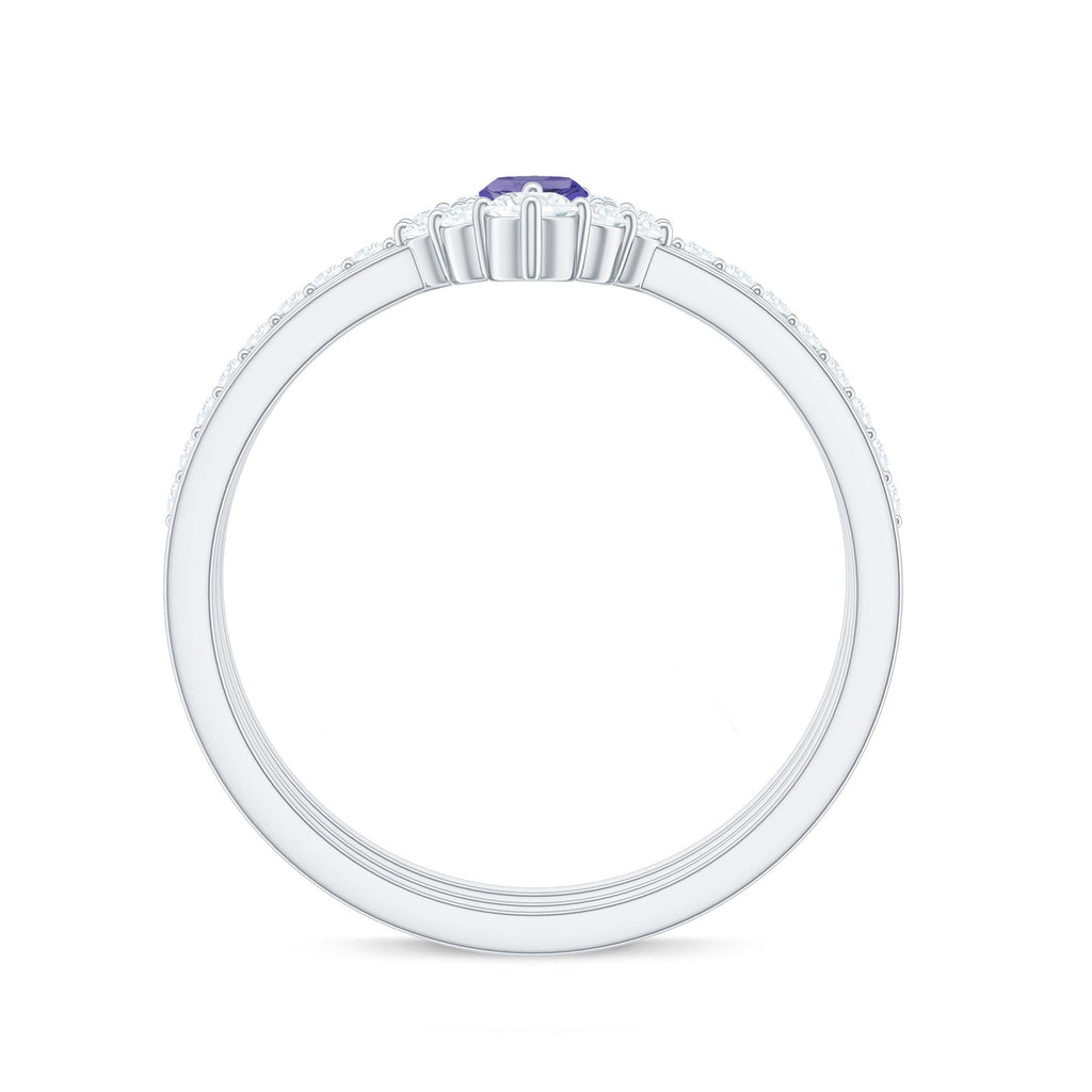 Marquise Cut Tanzanite Solitaire Ring Set with Diamond