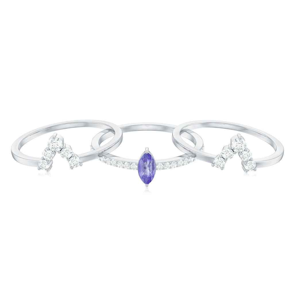 Marquise Cut Tanzanite Solitaire Ring Set with Diamond