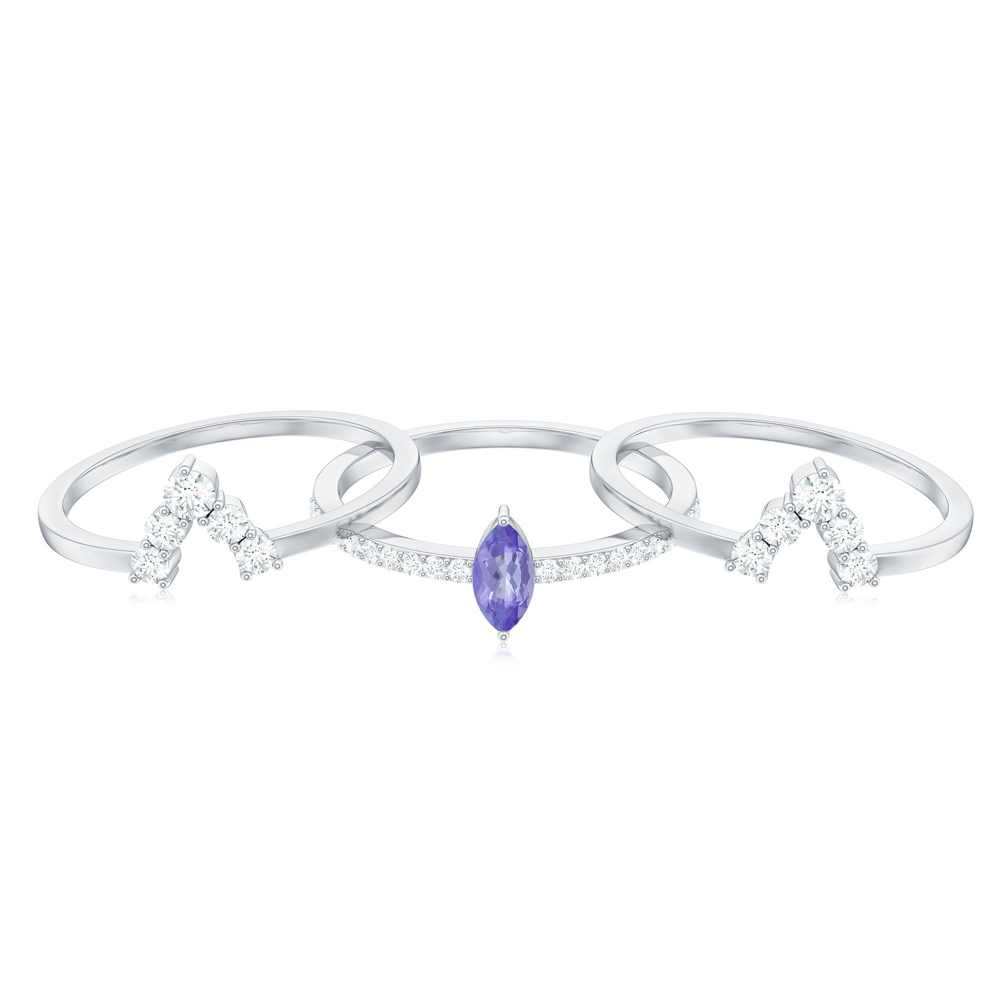 Marquise Cut Tanzanite Solitaire Ring Set with Diamond