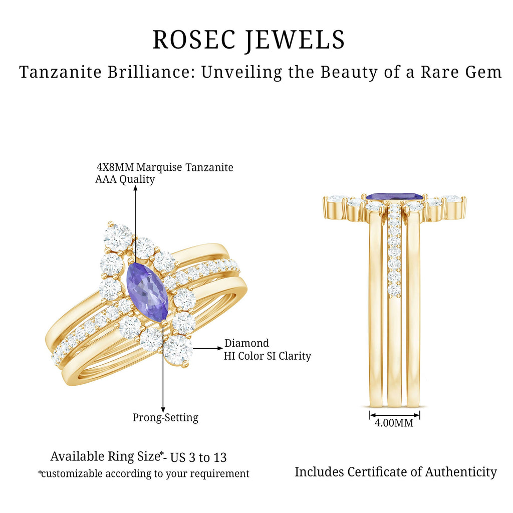 Marquise Cut Tanzanite Solitaire Ring Set with Diamond