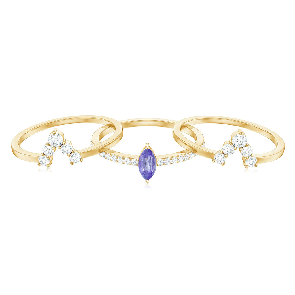 Marquise Cut Tanzanite Solitaire Ring Set with Diamond