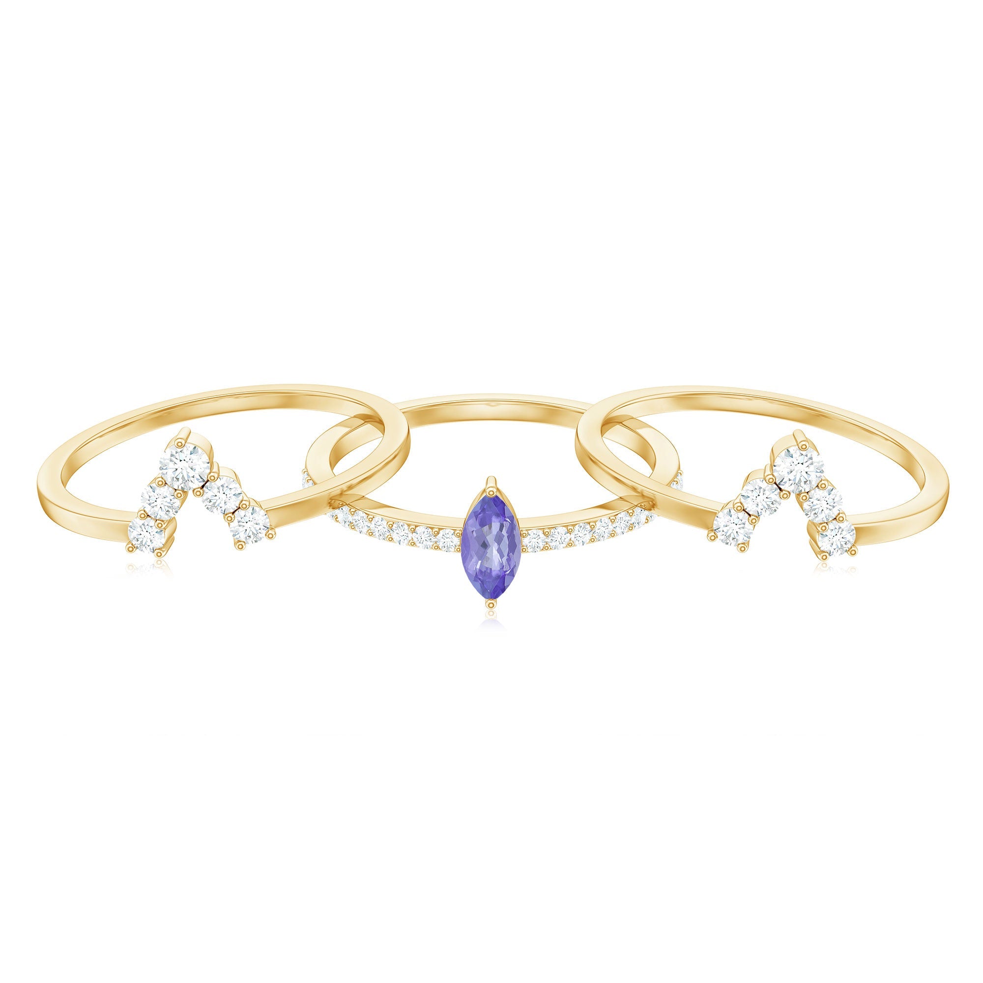 Marquise Cut Tanzanite Solitaire Ring Set with Diamond