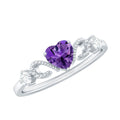 Natural 0.9 Carat Amethyst Heart Promise Ring with Diamond