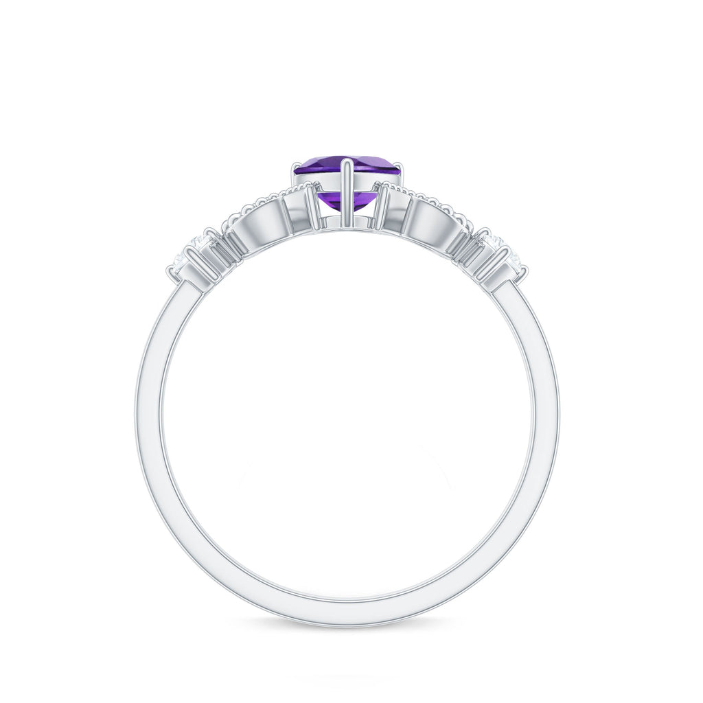 Natural 0.9 Carat Amethyst Heart Promise Ring with Diamond